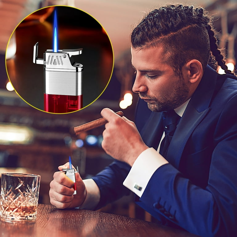 QuLuJing Cigarette Lighter, Vintage torch Lighter Windproof Butane Lighter  torch Lighters Butane Adjustable Soft Flame Refillable Lighters