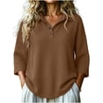 thumbnail image 1 of LLYWEY Sudadera de Mujer con Cierre Parcial de Botones, Blusas de Manga 3/4 para Mujer con Botones y Cuello, Tejido Corte Holgado Casual, Suéter Tipo Pulóver Marrón S, 1 of 8