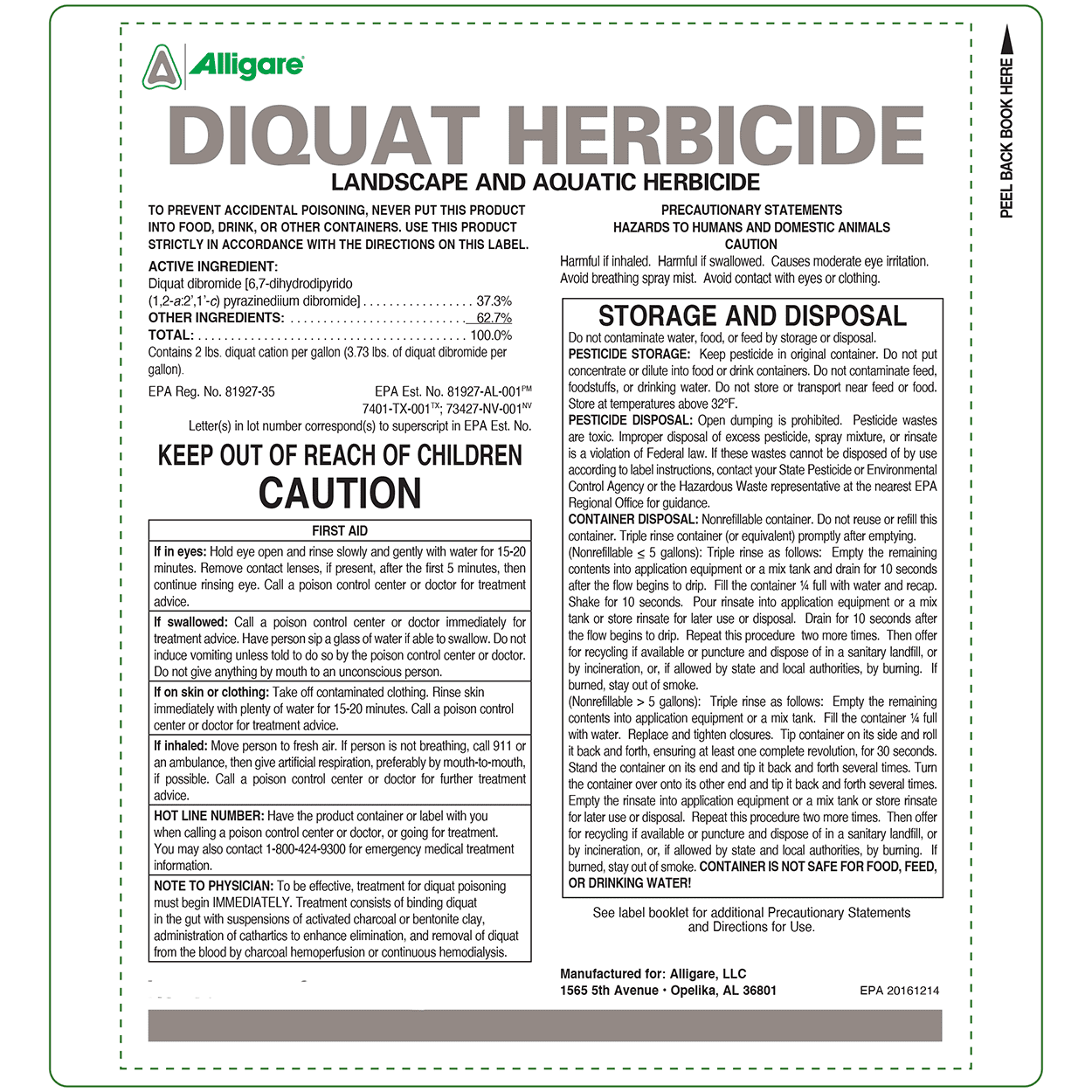 Diquat Herbicide - Fast-Acting Non-Residual - 128 fl oz Jug by Alligare