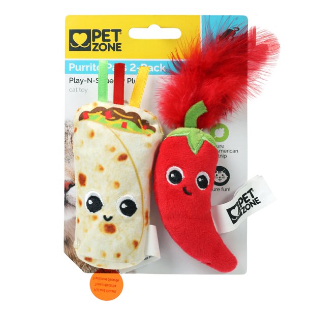 Pet Zone Purrito Pals Catnip Cat Toy, MultiColor 2 Pack