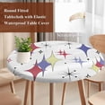 thumbnail image 4 of Red Purple Diamond Round Tablecloth, Fitted Table Cover with Elastic for 36"-44" Round Tables, Modern Geometric Middle Century Retro Table Cloth Outdoor Indoor Dinning Party Waterproof Tablecloths, 4 of 7