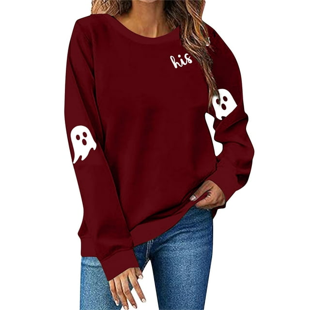 NMMUED Chandails d'Halloween, Chemises Décontractées pour Femmes, Col Rond, Chandails à Col Rond pour Femmes, Chandail Citrouille d'Halloween, Chandails d'Automne pour Femmes, Vin G