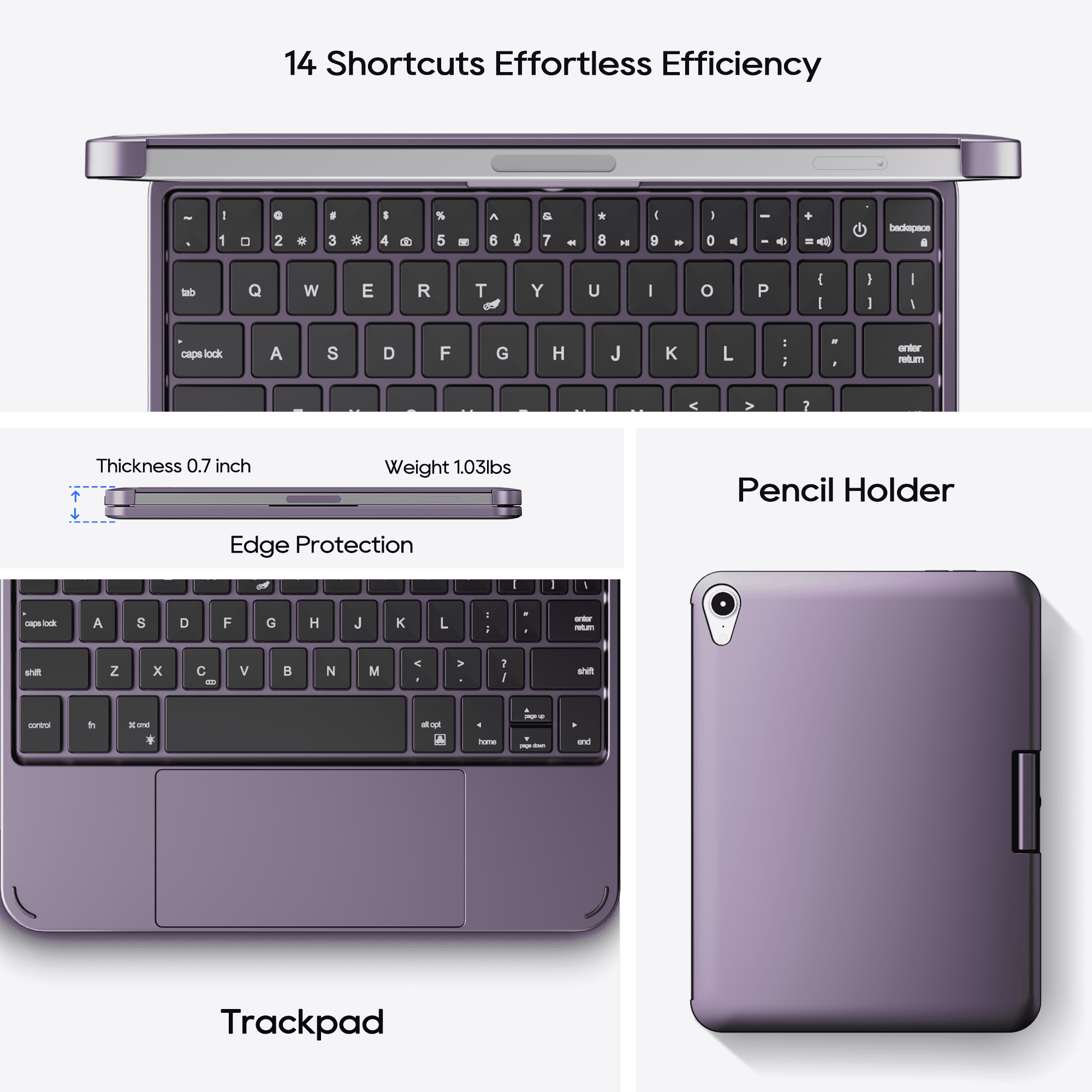 Pekarejue Wireless Keyboard Case with Trackpad + Stylus Pen Compatible with Apple iPad Mini 7th (A17 Pro) & iPad Mini 6th Generation, Purple