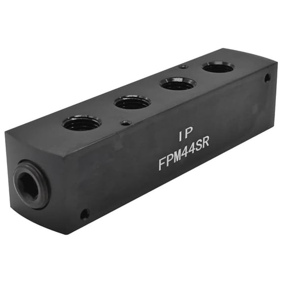 Interstate Pneumatics FPM44SR 3/8" FPT x 1/4" FPT Aluminum Rectangle Pencil Manifold, 1 Inlet to 4 Outlets