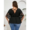 thumbnail image 5 of Plus Size Solid Color Lace Contrast Women's Top, 5 of 15