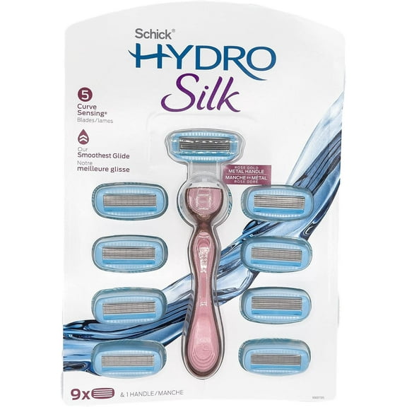 Schick Hydro Silk Moisturizing Razor for women, with premium Rose Gold Metal handle and 9 Cartridge Refills