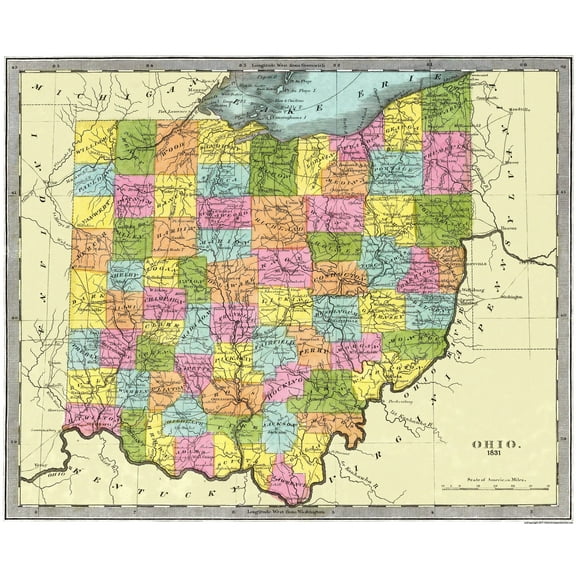 Historic State Map - Ohio - Burr 1831 - Vintage Wall Art