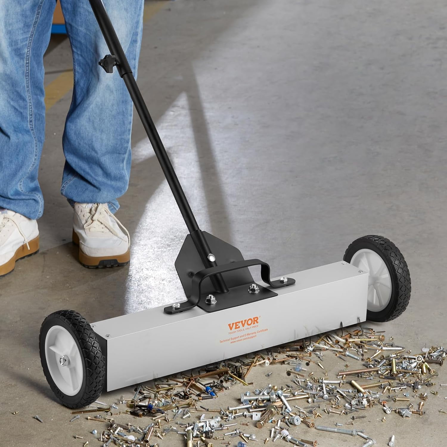 55Lbs Rolling Magnetic Sweeper with Wheels,Push-Type Magnetic Pick Up Sweeper, 36-inch Large Magnet Pickup Lawn Sweeper with Telescoping Handle, Easy Cleanup of Workshop Garage Yard