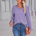 thumbnail image 3 of Baywell Womens Lace Crochet V Neck flare Long Sleeve Button Down Shirt Casual T Shirts Blouses Pullover Tops Purple S-XXL, 3 of 8