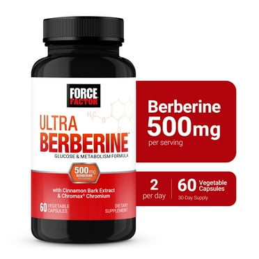 Ultra Berberine, 500mg Berberine HCl, Glucose and Metabolism Support for Weight Loss, with Chromium & Cinnamon Bark Extract, Non-GMO, Gluten Free, 60 Vegetable Capsules