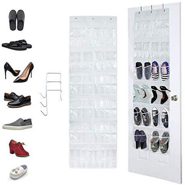 24 Pockets Over The Door Shoe Organizer, Crystal Hanging Shoes Organizer Clear Display Storage for Shoes, Pointy Heels, Sports and Running Snickers