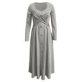 thumbnail image 3 of Women Fashion Solid Long Sleeve V Neck Button Casual Dress Long Dress Midi Summer Dress Dress Wrap Beach Dresses for Women Long Maxi Daytime Dresses for Women Casual Dresses Women Summer Women Long, 3 of 4