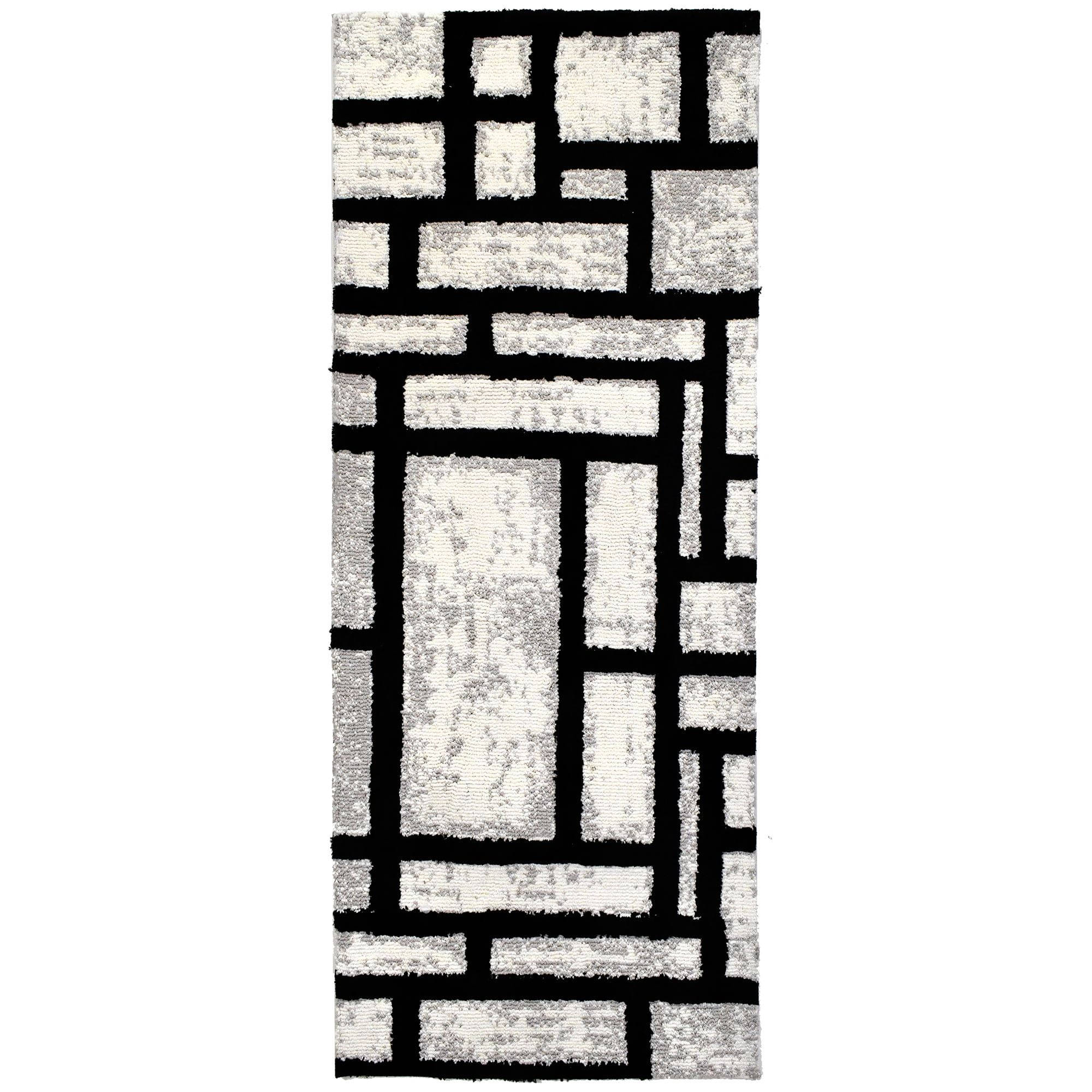 1.75' x 4.5' Labyrinth Black and Gray Rectangular Area Throw Rug