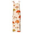 thumbnail image 4 of QATAINLAV Womens Overalls Wide Leg Jumpsuits Cute Mushroom Print Rompers Casual Loose Straps Jumpers with Pockets Summer Sleeveless Linen One Piece Pants, Beige, S, 4 of 5