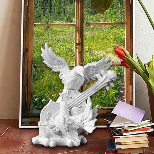 Estatuilla de paloma de resina, estatua de pareja de palomas, artesanía Adorable, obra de arte decorativa, escultura de Animal para decoración de mesa Violín 13cmx9cmx16cm BLESIY estatua de la paloma