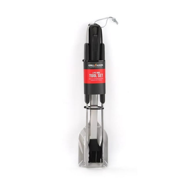 Juego de herramientas para asar Grill Mark, acero inoxidable, negro y plateado, 3 piezas