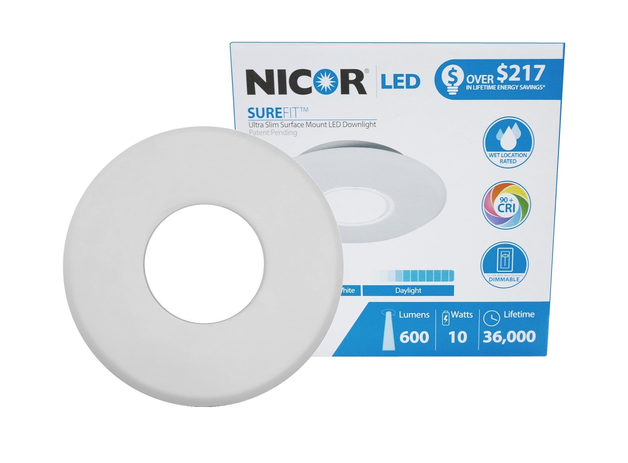 DLF-10-120-3K-RD-NK Nickel NICOR Lighting SureFit 5.25-Inch Round Ultra Slim 3000K LED Junction Box Retrofit Downlight Kit 
