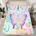thumbnail image 2 of Homewish Watercolor Butterfly Bed Sheets,Cartoon Flower Floral King Sheets,Gradient Colorful Sheet Set For Girl,4-Piece, 2 of 7