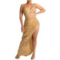 thumbnail image 1 of FcBaudy Camisole Sans Manches Robe Col en V, Robes d'Été pour Femmes, Robes pour Femmes Robe Fendue Irrégulière en Maille Solide Robe Col en V pour Femmes, 1 of 5
