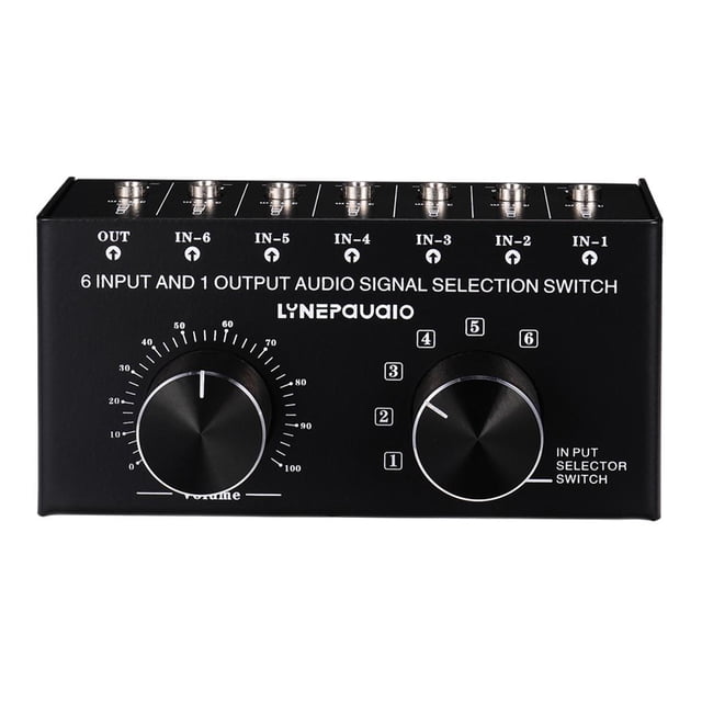 Audio 3.5mm Switch Controlador De Interruptor Splitter, 6 3.5mm IN 1 3.5mm Out, Negro