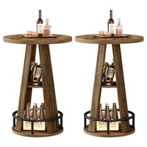 Tribesigns 39.4" Round Bar Table Set of 2, 3-Tier High Top Bistro Table with Storage, Industrial Cocktail Pub Tables with Metal Footrest for Living Room, Barroom, Brown Set of 2 (Only Table)