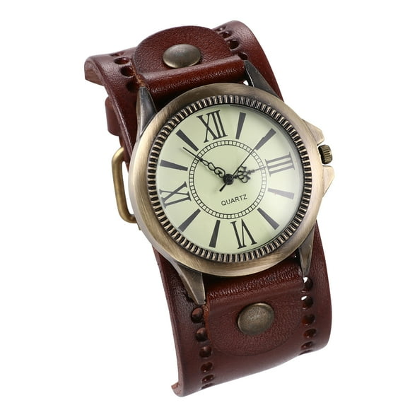 1pc Reloj genuino de cuero de vaca Vintage Romano Literalmente Muñeco de pulsera Elegante Decoración de relojes de cuarzo creativo de muñeca para la mujer que usa (café ligero)