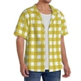 thumbnail image 2 of Balery Yellow Checkboard Camisa Casual de Manga Corta con Botones para Hombre, Texturizada, Estilo Cubano, para Playa, Verano-4X-Large, 2 of 5