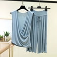 thumbnail image 2 of TEAJOPSUU Women's Soft Pajama Set Lightweight Cozy Cotton Blend Pajamas Draped Cowl Neck Sleeveless Top & Drawstring Ruffle Hem Capri Pants Summer Comfy 2 Piece Loungewear Sleepwear A-Light Blue, 2 of 5