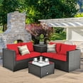 thumbnail image 1 of Gymax 4PCS Cushioned Rattan Patio Conversation Set w/ Side Table Red Cushion, 1 of 10