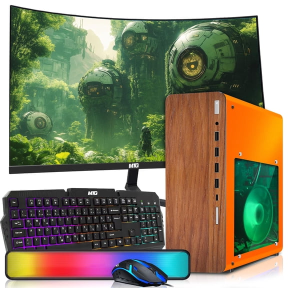 Restored HP Full Dark Desktop Computer PC Phoenix Intel i5, 16GB RAM, 512GB SSD, 27 Inch Curved Monitor, RGB KBM with AI Copilot, WiFi, RGB Sounbar, Windows 11 (Refurbished)