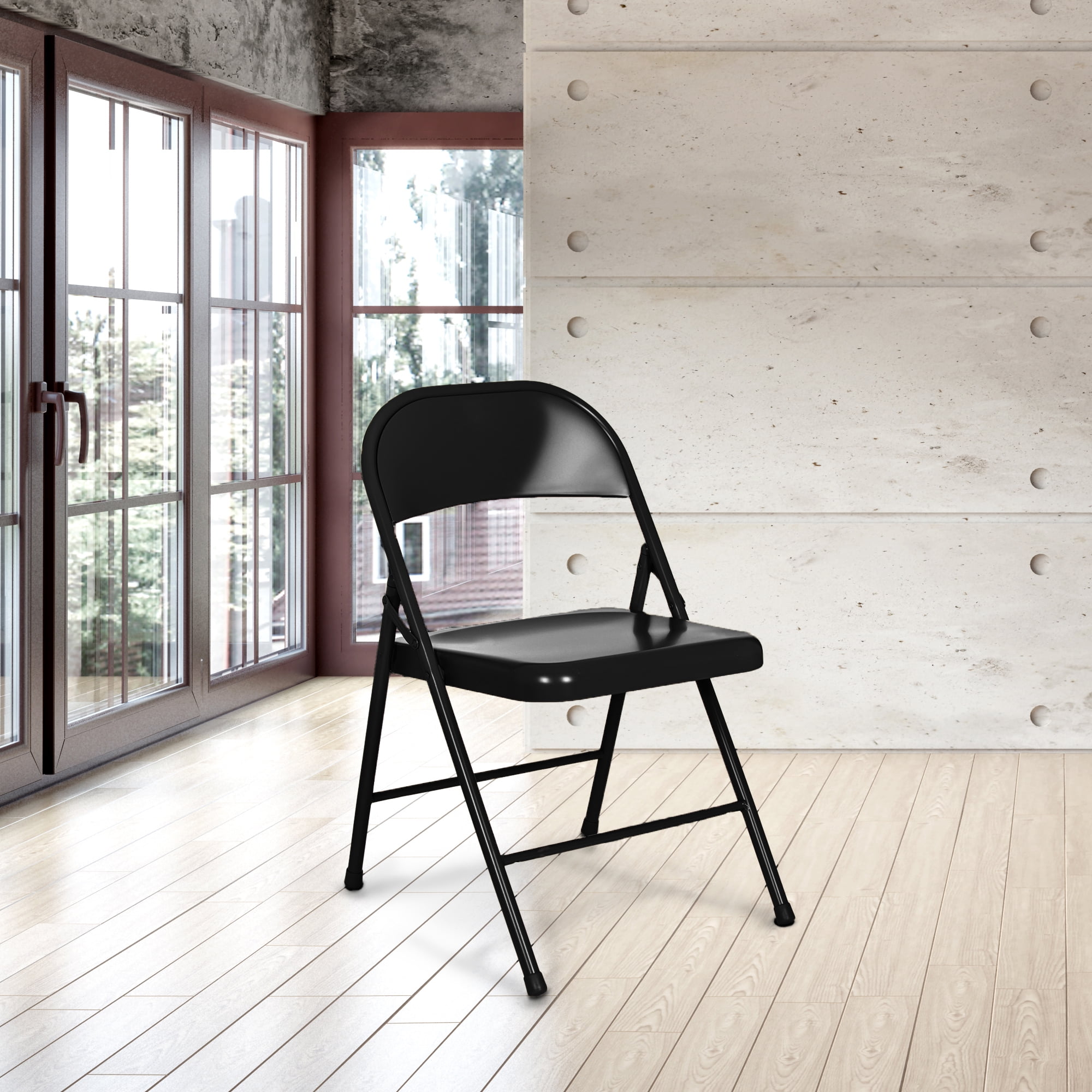 Hampden Furnishings Bernadine Collection Basics All Metal Folding Chair, Black, Pack of 4
