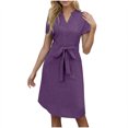 thumbnail image 5 of Daiosportswear Womens Short Sleeve Collared V-Neck Tie Waist Midi Dress，Women Short Sleeve Dress Purple L(L), 5 of 9