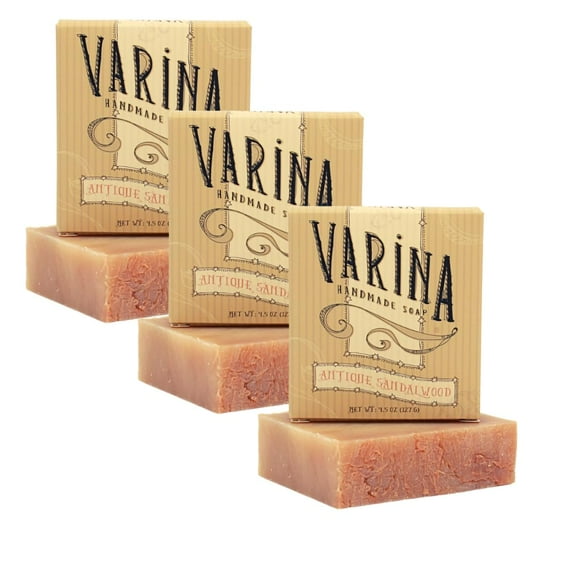 Jabón en barra Varina Natural Antique Sándalo - Limpieza suave para pieles sensibles Floral - Paquete de 3