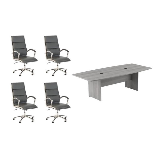 Pemberly Row Ensemble de 5 - Table de Conférence Grise & 4 Chaises Exécutives Gris Foncé