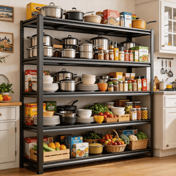 78"H x 40"W 5 Tier Utility Kitchen Shelves,Shelving Unit,3000LBS Metal Shelf Organizere,Adjustable Storage Shelves for Pantry,Industrial,Basement,Bathroom, Warehouse,Closet,Black,18"D