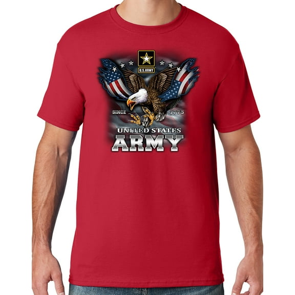 Mens US Army Patriotic Eagle T-shirt, Medium True Red