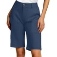 thumbnail image 2 of Bermuda Shorts for Women Knee Length Stretch Casual Pants Summer High Waisted Beach Vacation Long Shorts with Pockets Light Blue L, 2 of 6