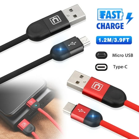 EEEKit USB Type C Cable with LED Light, USB A 2.0 to USB-C Fast Charger Nylon Braided Data Sync Cord for Samsung Galaxy S10 S10E S9 S9 Plus S8 Plus Note 9 8, Nintendo Switch and More USB C