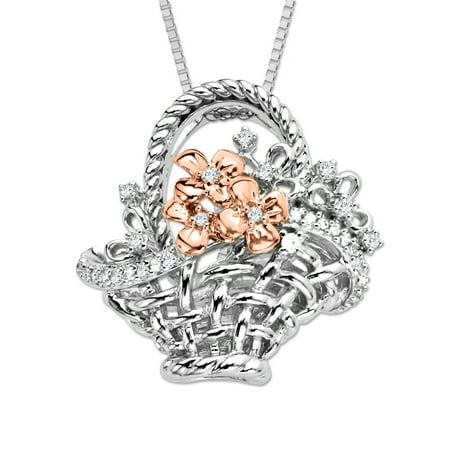 Duet 1/10 ct Diamond Flower Basket Pendant Necklace in Sterling Silver & 14kt Rose Gold