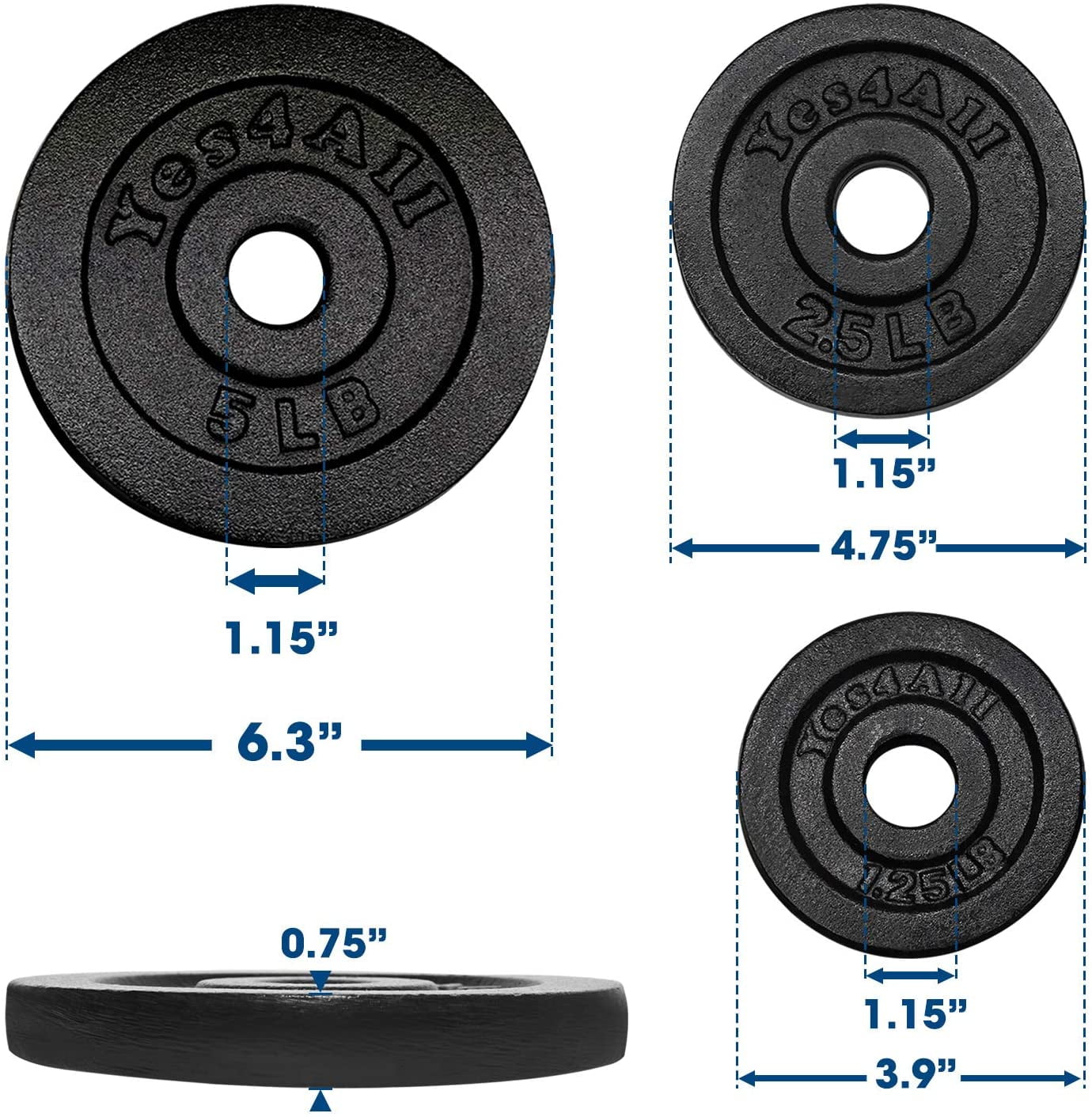 Yes4all 1.25 lb plate weight for 1.15 inch dumbbell bar 