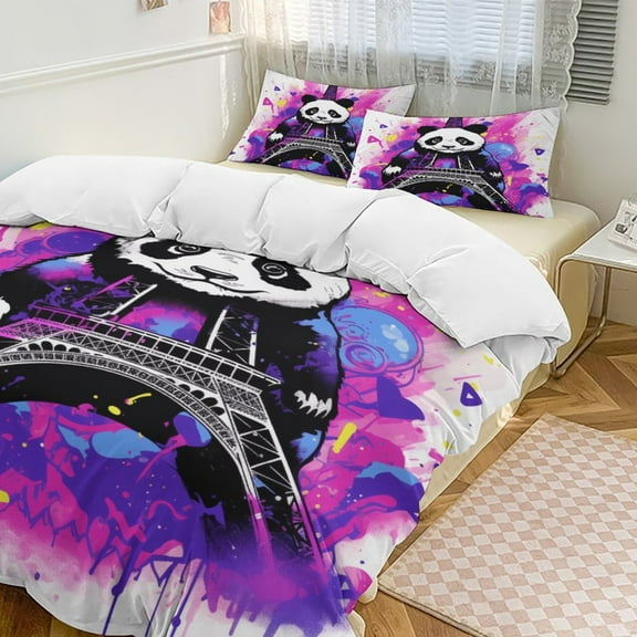 Funny Cute Panda Duvet Cover Set King Size for Bedroom Decoration Print Bedding Set Comforter Cover Decorative Microfiber with 2 Pillow Sham Multicolor