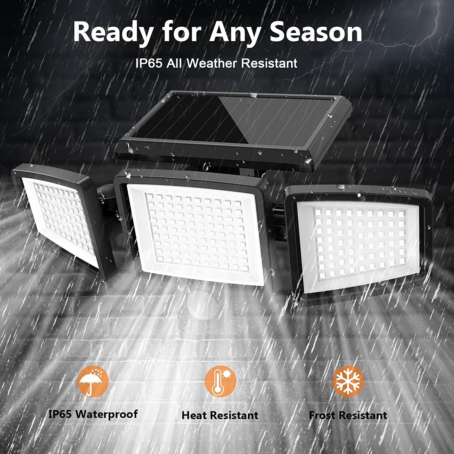 SZRSTH Solar Motion Sensor Flood Lights, 3 Heads, Remote photo 5