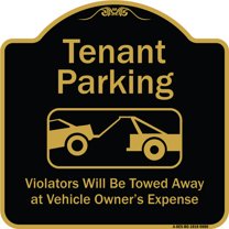 SignMission Designer Series Sign - Tenant Parking, Violators Towed Away With Graphic | Black & Gold 18" X 18" Heavy-Gauge Aluminum Architectural Sign | Made in the USA