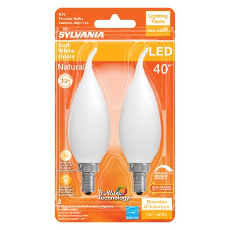 

2PC Sylvania Natural B10 E12 (Candelabra) LED Bulb Soft White 40 Watt Equivalence 2 pk