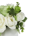 thumbnail image 4 of 10" Plastic  Hydrangea and Pom Pom Artificial Flower in Green Leaves and Square Ceramic Vase, by DecMode, 4 of 9