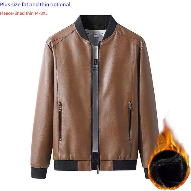 Chaqueta de cuero para hombre, talla extra grande, traje de béisbol, otoño e invierno, chaqueta de forro polar para hombre gordo, motociclista, gente gordita