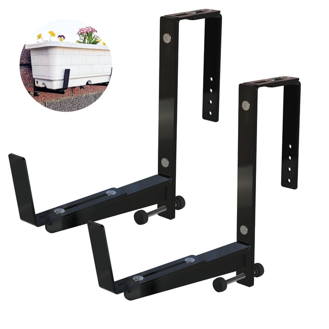 Window Box Brackets for Railing- 2 Pcs Adjustable Planter Box Brackets- Sturdy, Stable Flower Box Brackets for Railings, Balconies and Fences- Upright Railing Plant Holde