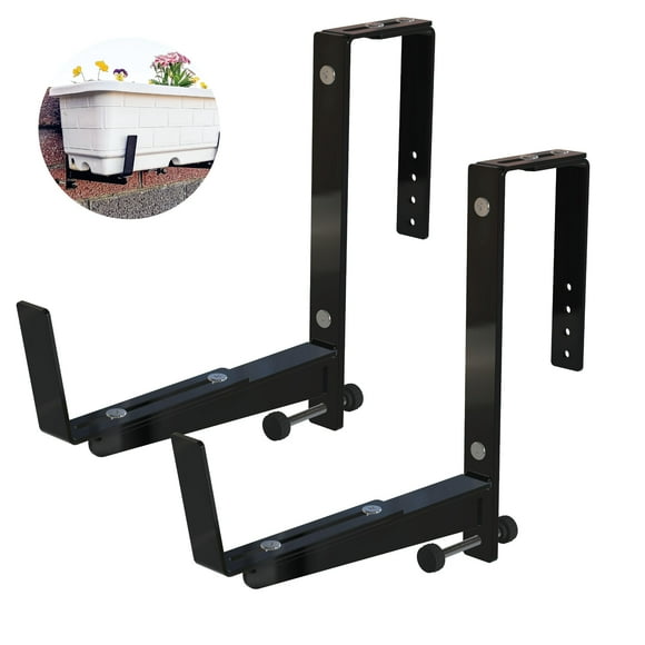 Window Box Brackets for Railing- 2 Pcs Adjustable Planter Box Brackets- Sturdy, Stable Flower Box Brackets for Railings, Balconies and Fences- Upright Railing Plant Holde