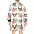 thumbnail image 2 of White Boston Terrier and Flower Wearable Oversized Blanket,Wearable Blanket Hoodie for Adults,Cozy Hooded Blankets with Super Pockets,Super Warm Fuzzy Pullover for Women & Men, 2 of 6