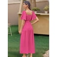 thumbnail image 2 of Mawalde Women'S Summer Short Sleeve Square Neck Smocked Waist Casual Vacation Tiered Flowy Maxi Dress Rose Red M, 2 of 4